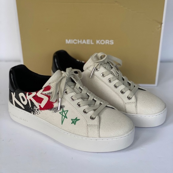 MICHAEL KORS Poppy Lace up Heavy Canvas Cream 6.5. - Picture 4 of 7